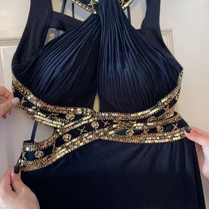 Open back Navy Blue Prom Dress